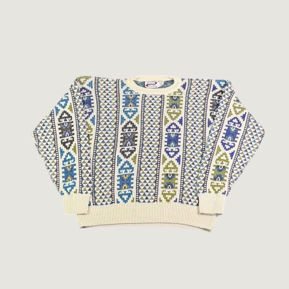 Vintage Penn's Landing Mens Large Geometric Knit Sweater Made in USA Crewneck